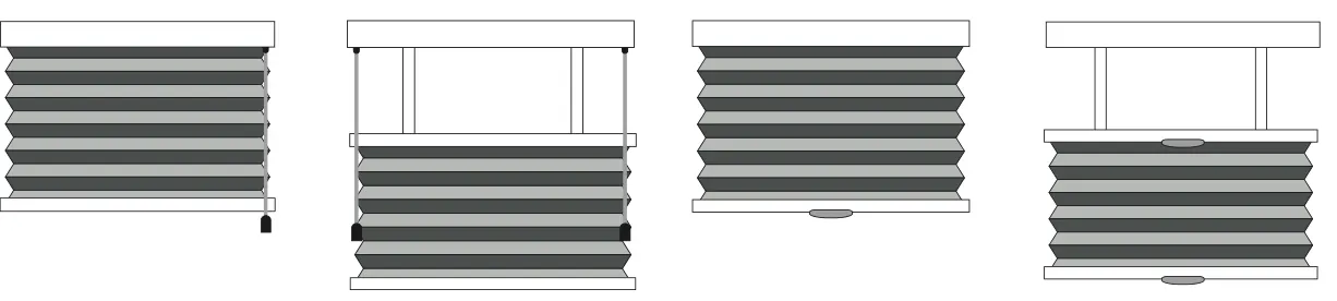 Teoretiska illustrationer av fönsterpersienner i olika typer och perspektiv.