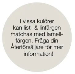 Text i en cirkulär bild på svenska om färgmatchning av kulörer, list och linjefärgen.